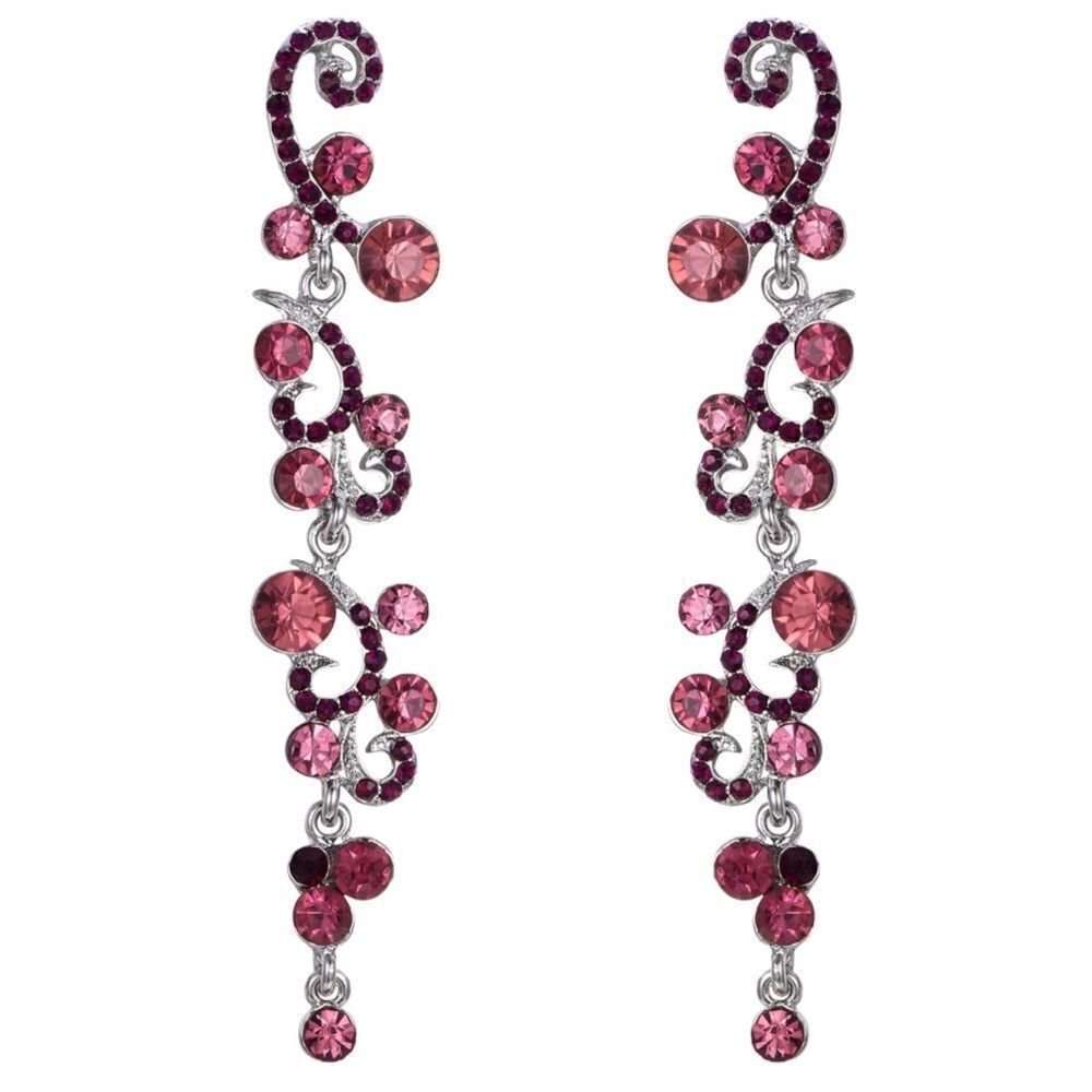 Silver with Pink Sapphire Austrian Crystal Wave Statement PostโBack Earrings
